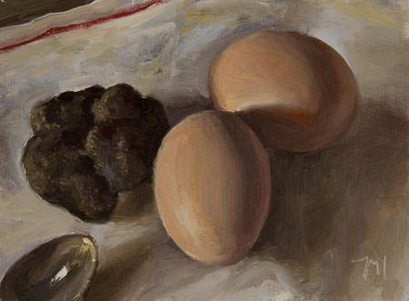 daily painting titled Black Truffle and Eggs