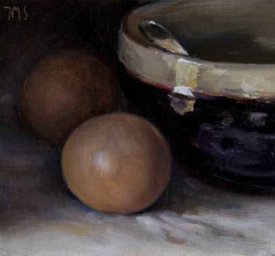 daily painting titled Eggs, Bowl and Spoon