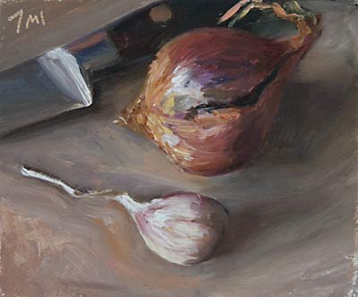 daily painting titled Shallot, Garlic Clove and Sabatier