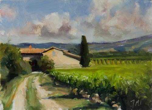 daily painting titled House, Clouds and Vines