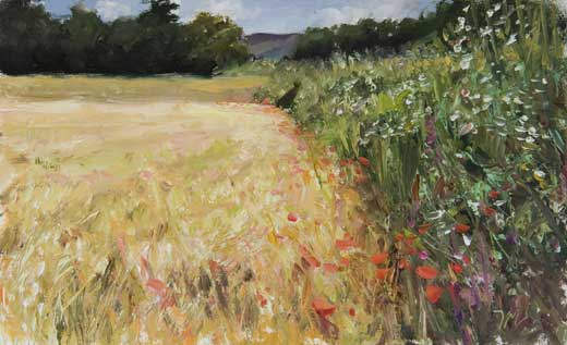 daily painting titled Bank of Wild Flowers and Barley Field