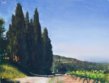 daily painting titled Track with Cypress Trees