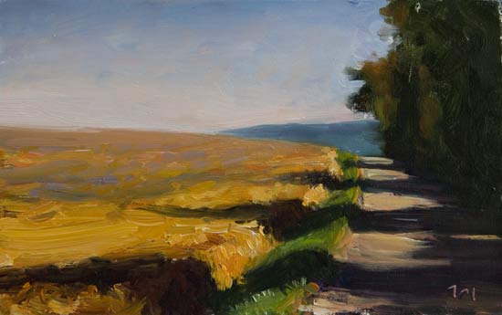 daily painting titled Evening Road and Wheatfield