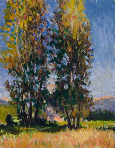 daily painting titled Evening Poplars