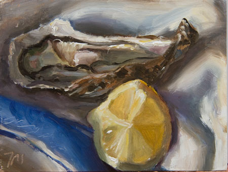 daily painting titled Oyster and Lemon Quarter