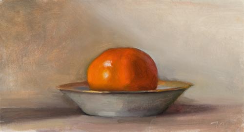 daily painting titled Clementine on a Gold Rimmed Saucer