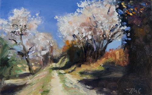 daily painting titled Track with Almond Blossom