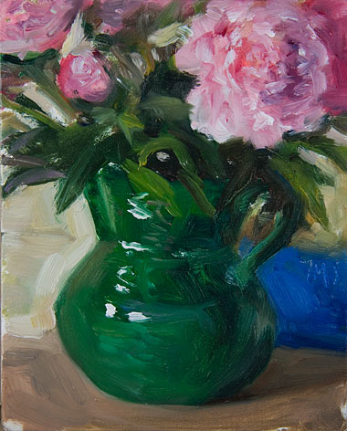 daily painting titled Peonies in a Green Jug