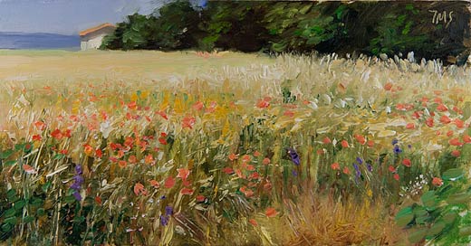 daily painting titled Wheatfield with Wildflowers