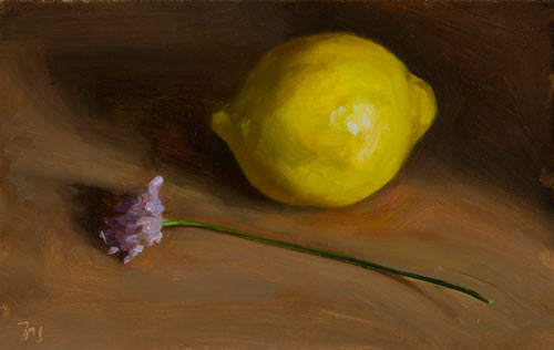 daily painting titled Lemon and Wildflower