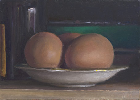 daily painting titled Still Life with Eggs and Green Bowl