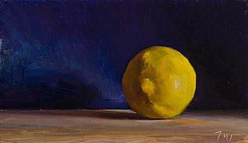 daily painting titled Lemon with Blue Background