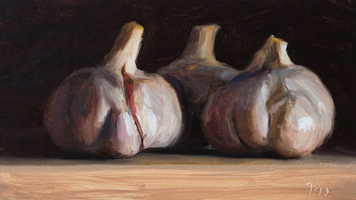 daily painting titled Three Garlic Heads