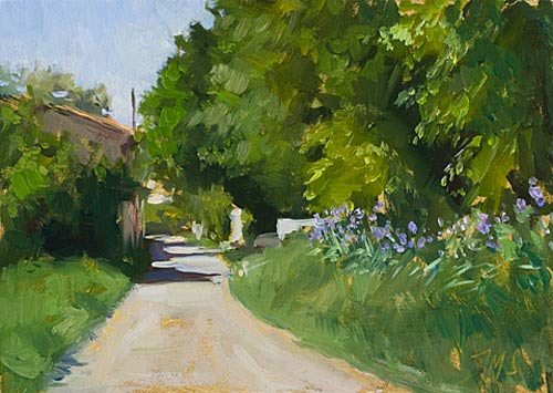daily painting titled Road with Irises