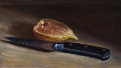 daily painting titled Fig Half and Knife