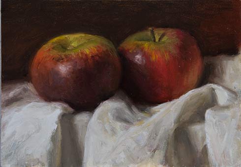 daily painting titled Apples on a White Cloth
