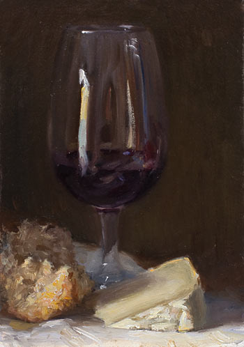 daily painting titled Bread and cheese and a glass of wine