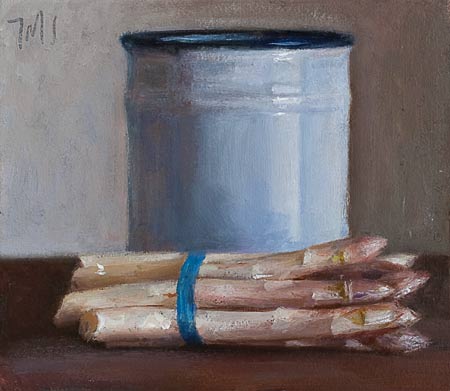 daily painting titled White asparagus and enamel pot