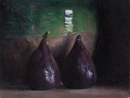 daily painting titled Figs and green confit pot