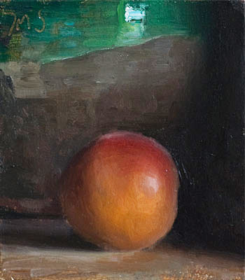 daily painting titled Apricot and green confit pot