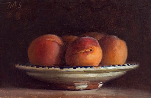 daily painting titled Apricots on a Spanish plate