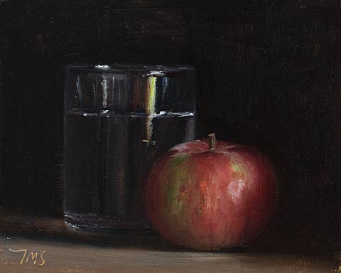 daily painting titled An apple and a glass of water