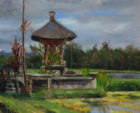 daily painting titled Temple in the paddy fields
