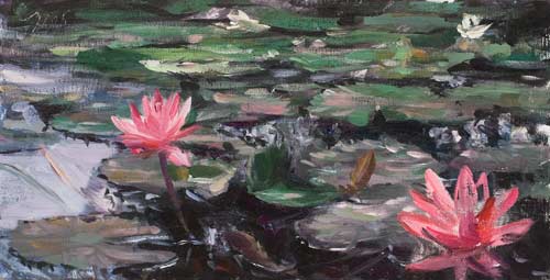 daily painting titled Lotus pond reflections