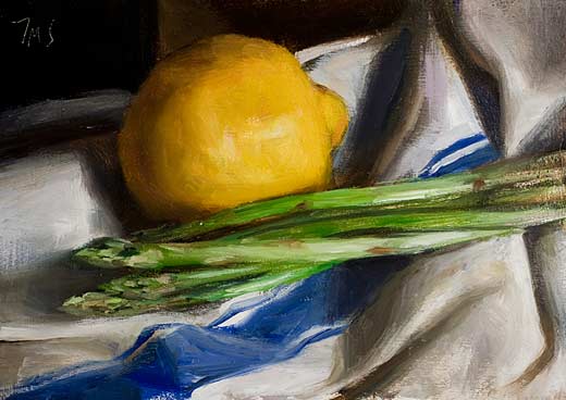 daily painting titled Lemon and asparagus
