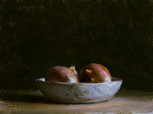 daily painting titled Onions in a white bowl