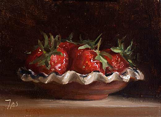 daily painting titled Strawberries on a Spanish plate