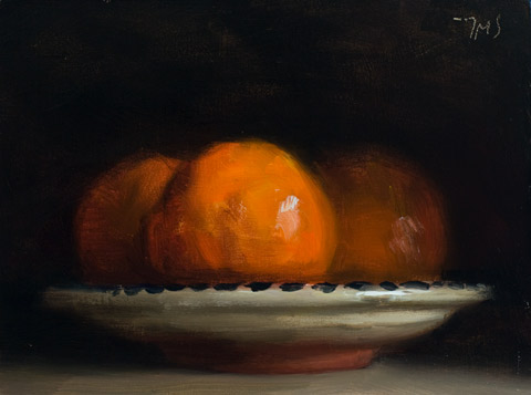 daily painting titled Clementines on a spanish dish