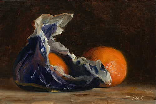 daily painting titled Wrapped and unwrapped clementines