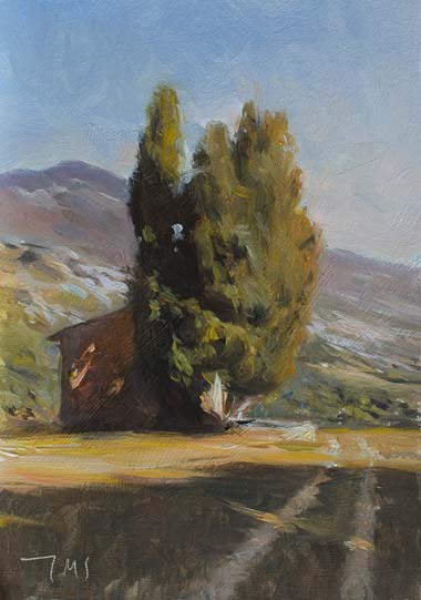 daily painting titled Cabanon and cypress