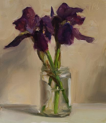daily painting titled Irises in a jam jar