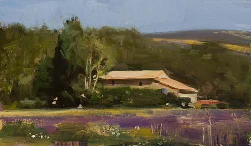 daily painting titled House and lavender fields