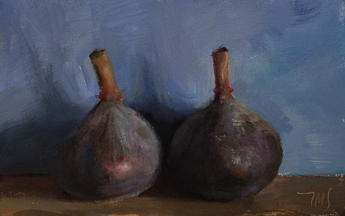 daily painting titled Two figs with blue background
