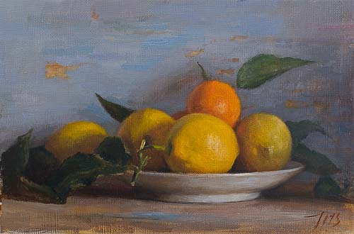 daily painting titled Still life with lemons and clementines