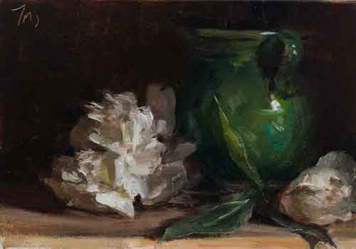 daily painting titled White peonies with provenÃ§al pot
