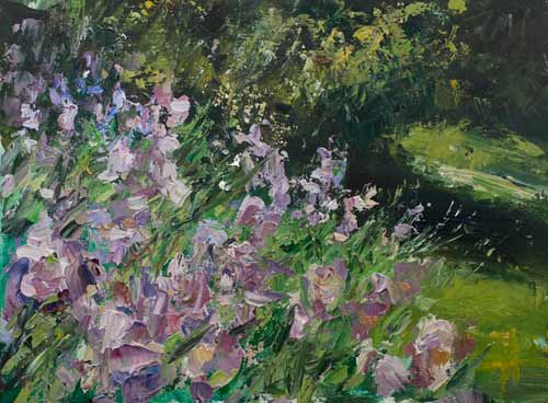 daily painting titled Bank of pale blue irises