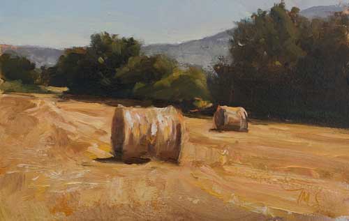 daily painting titled Hay bales under the Ventoux