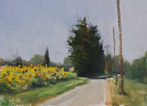 daily painting titled Road with sunflowers