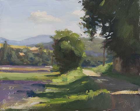 daily painting titled Road through lavender fields