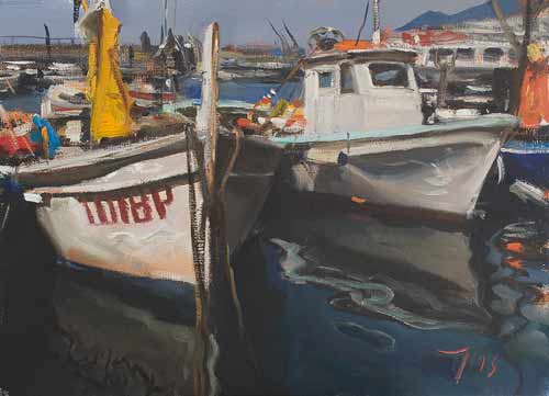 daily painting titled Fishing boats, Camogli harbour