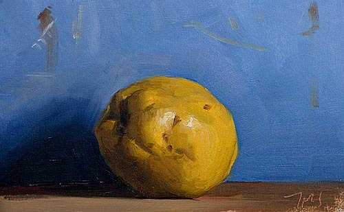 daily painting titled Quince on a blue ground