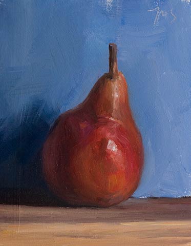 daily painting titled Red pear on a blue ground