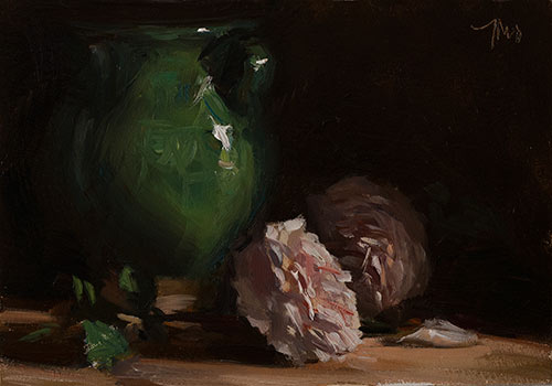 daily painting titled Roses and provenÃ§al vase