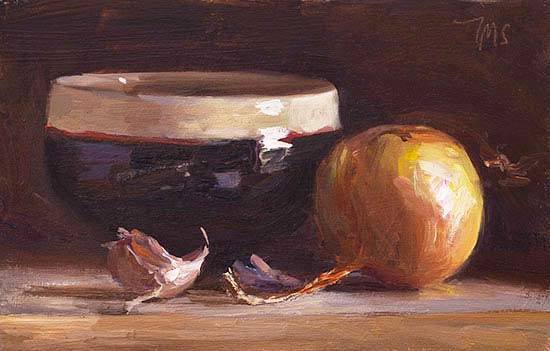 daily painting titled Bowl with onions and garlic