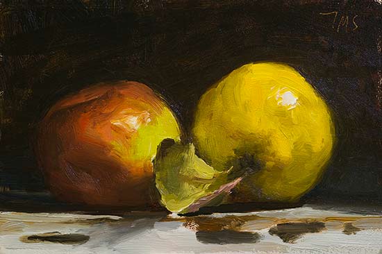 daily painting titled Apple and quince