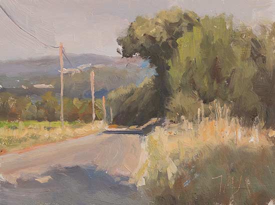 daily painting titled Road to Bedoin, morning